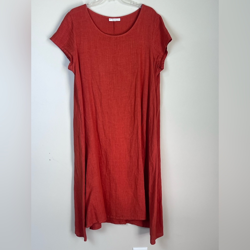 Bryn‎ Walker Linen Shirt Midi Dress Red Lagenlook